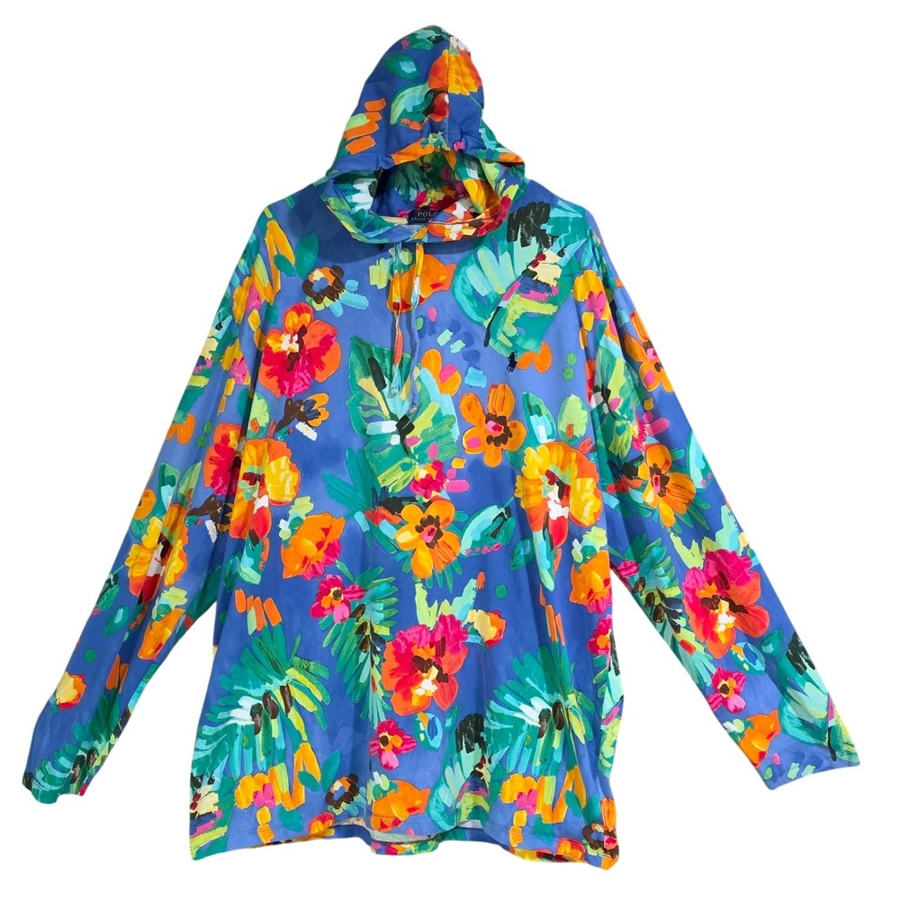 Polo Ralph Lauren Floral Hooded T-Shirt Mens 2XLT Blue Excellent Tropical Print - Picture 5 of 9